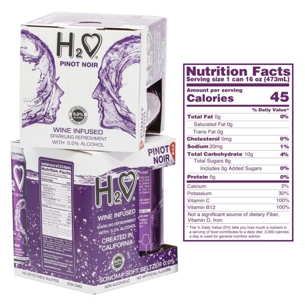 H2O (New Vintage!) The World’s First California Wine-Infused Sparkling Refreshment, 0.0% Non-Alcoholic, 12 Fl oz Can (Pinot Noir) - Image 4