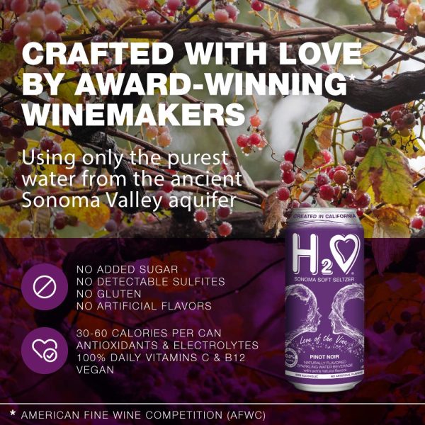 H2O (New Vintage!) The World’s First California Wine-Infused Sparkling Refreshment, 0.0% Non-Alcoholic, 12 Fl oz Can (Pinot Noir) - Image 6