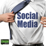 Social Media Platform Image on a T-shirt under a man's business dress shirt